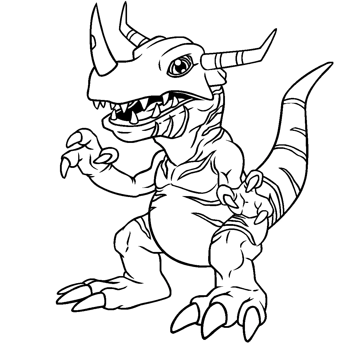 Digimon dinosaur creature standing with claws raised coloring page
