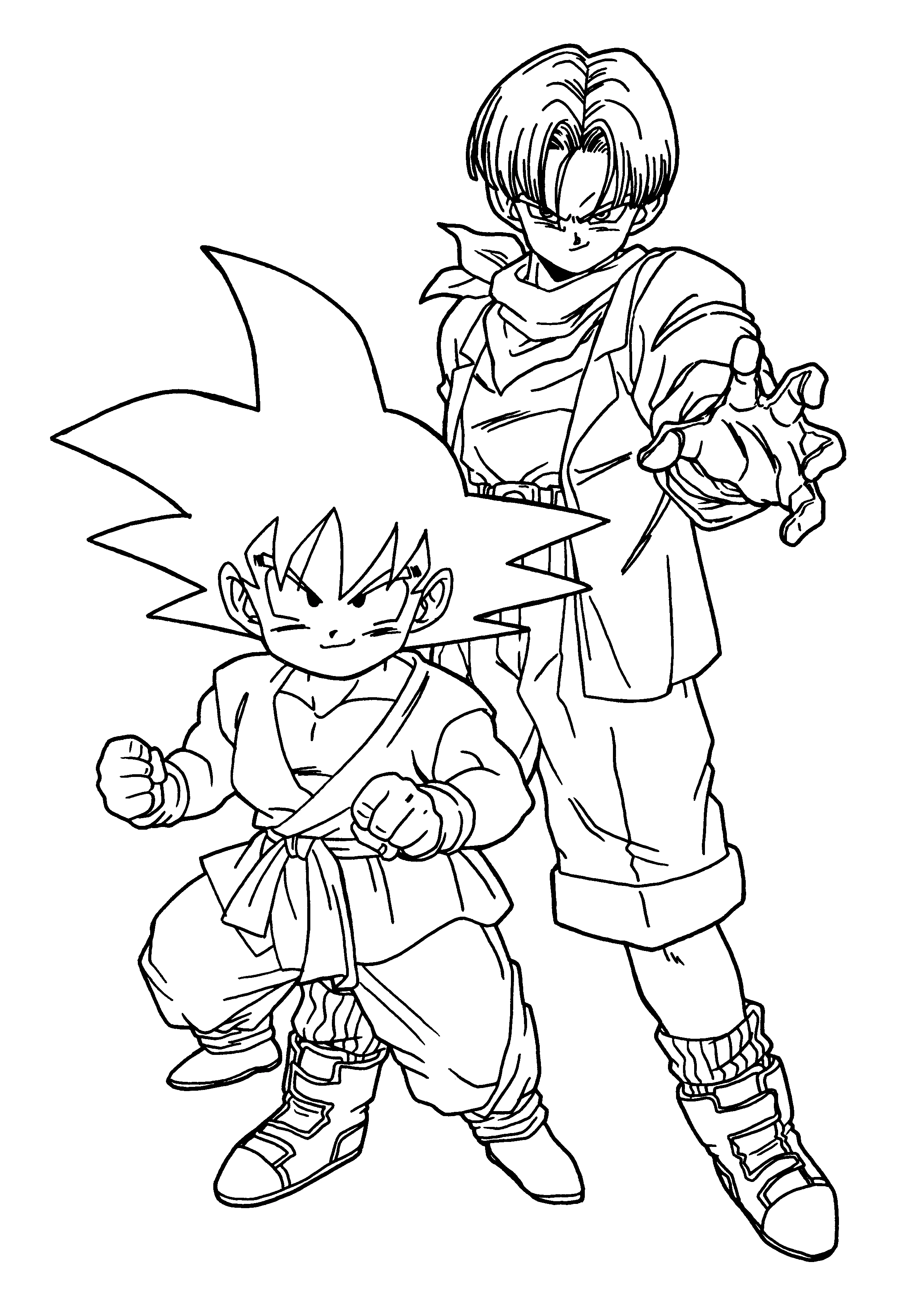 Goku and Trunks standing together coloring page