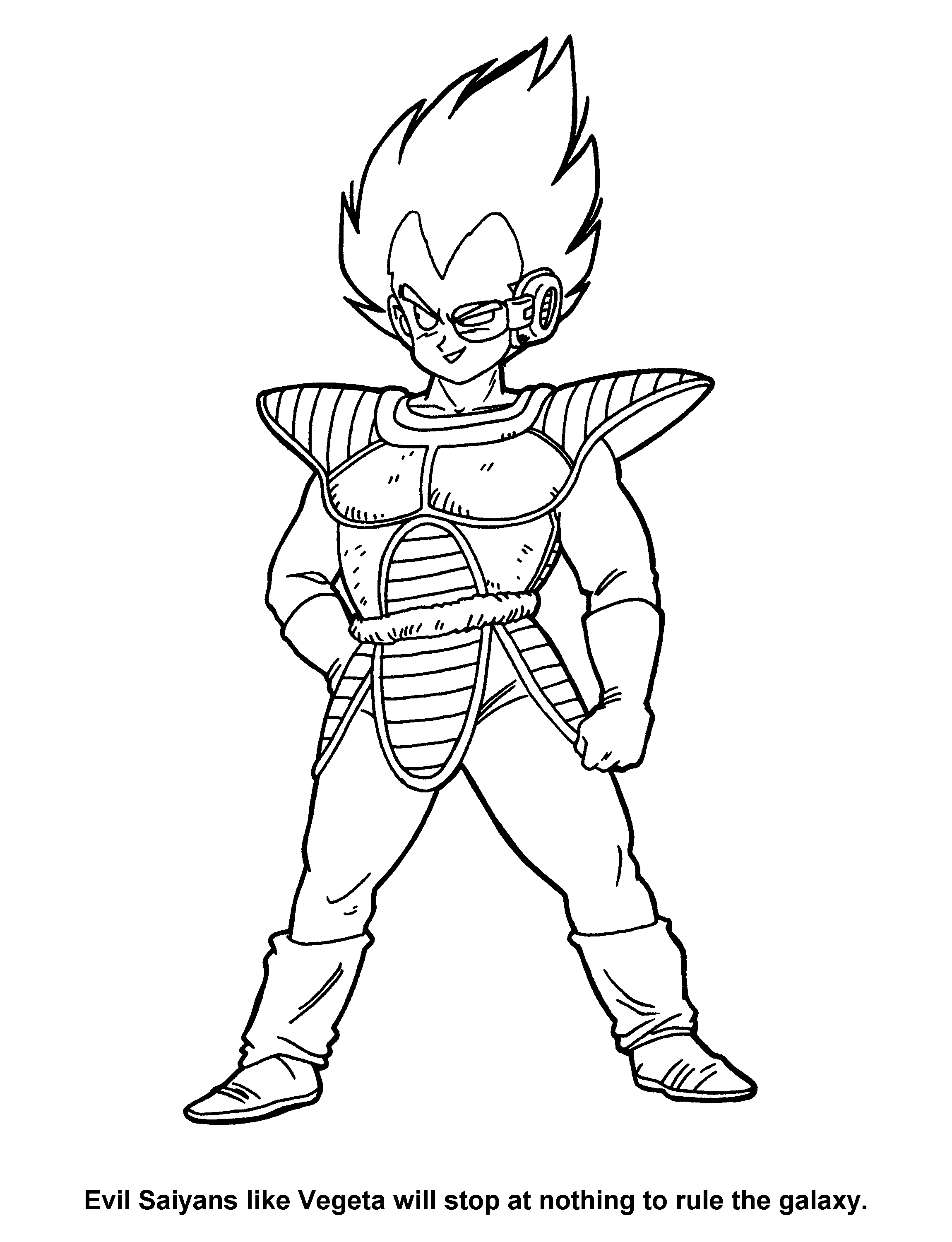 Vegeta standing in his Saiyan armor coloring page