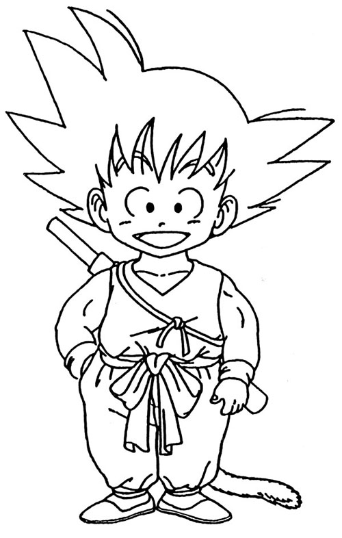 Young Goku standing with a big smile coloring page