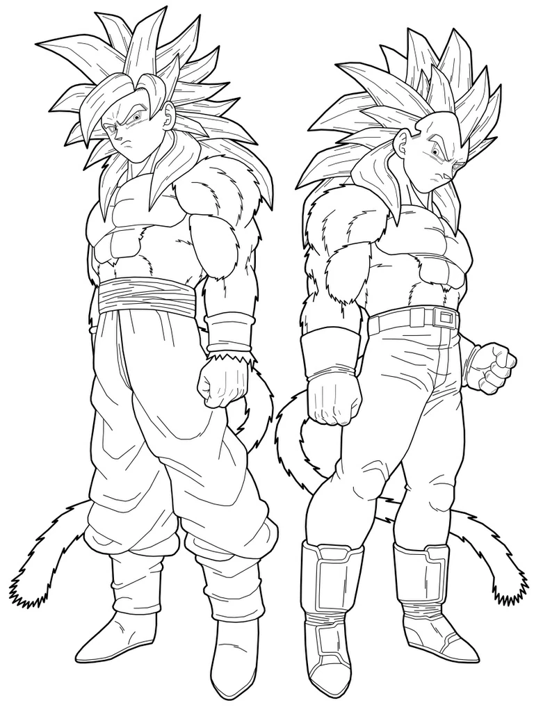 Goku and Vegeta in Super Saiyan 4 form coloring page