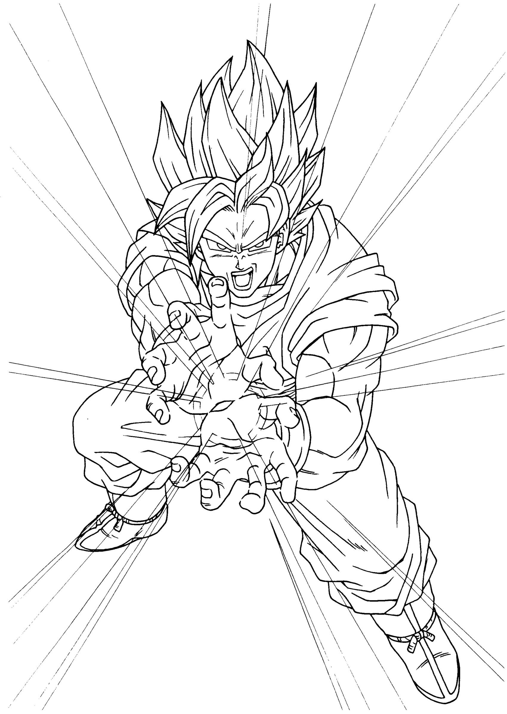 Goku launching a Kamehameha energy blast coloring page