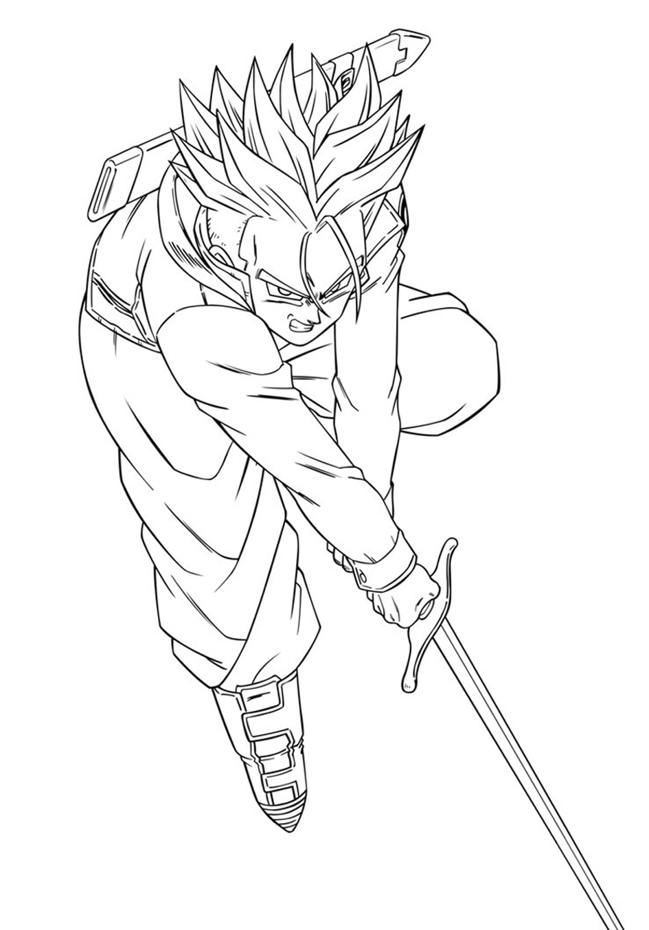 Trunks holding his sword ready for battle coloring page