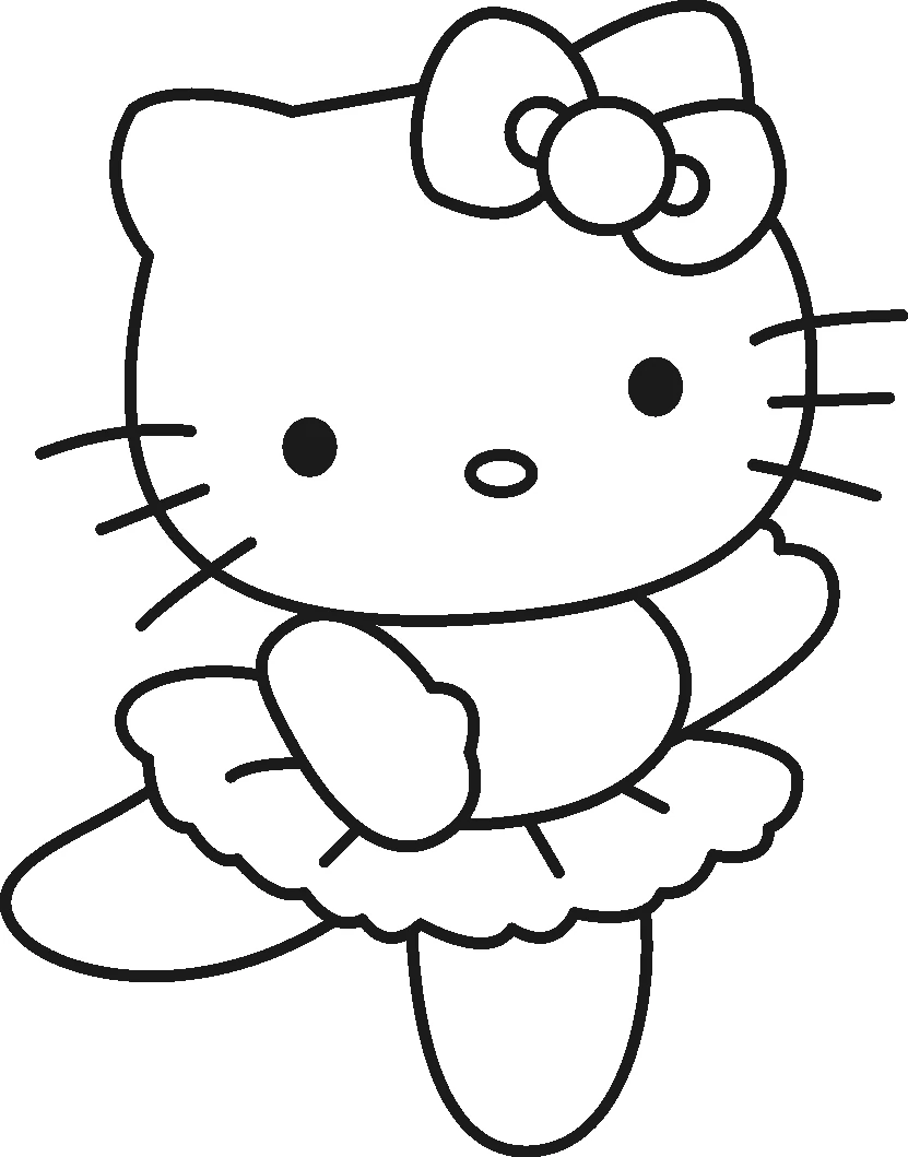 Hello Kitty dancing in a tutu coloring page