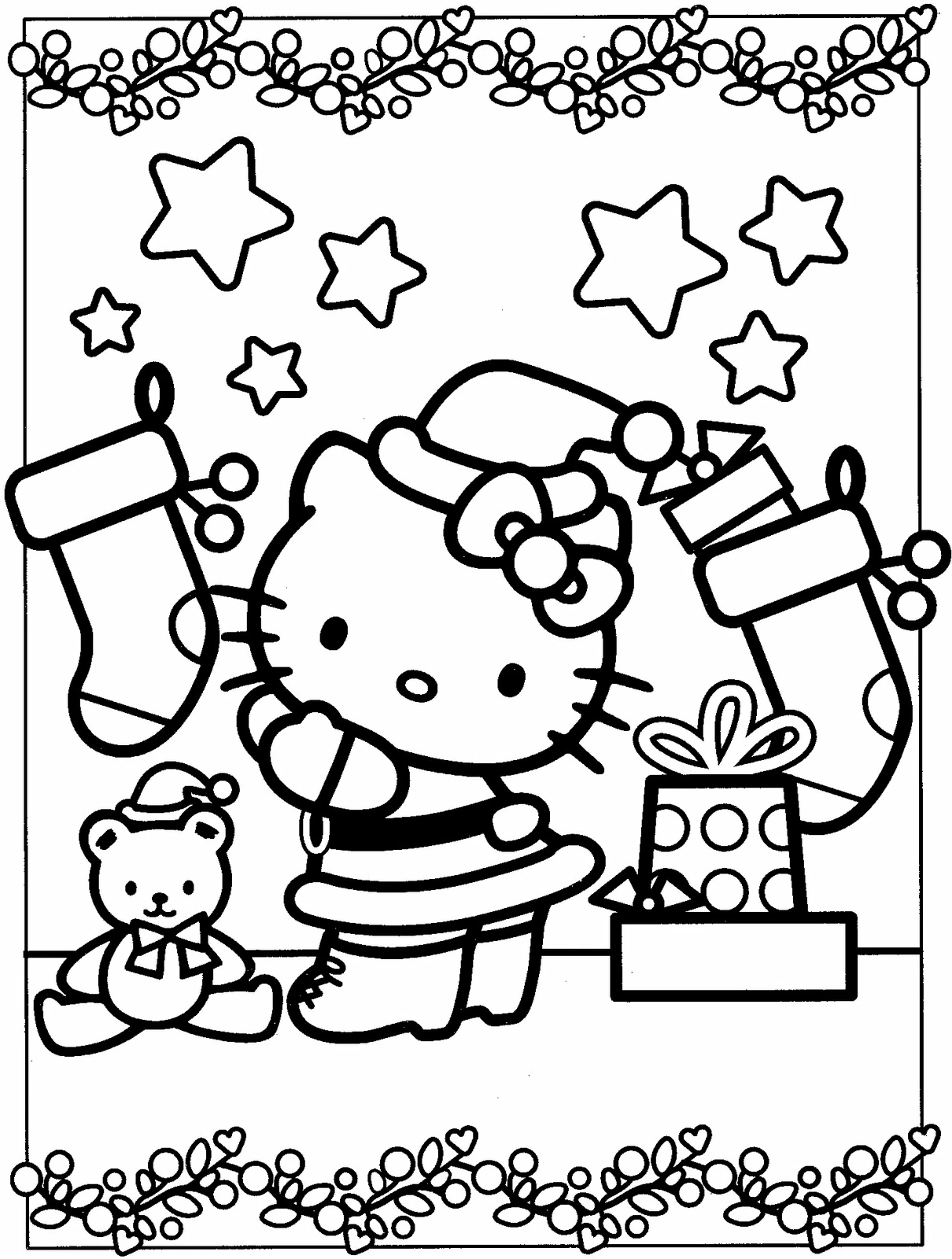 Hello Kitty at Christmas time coloring page Hello Kitty at Christmas time coloring page