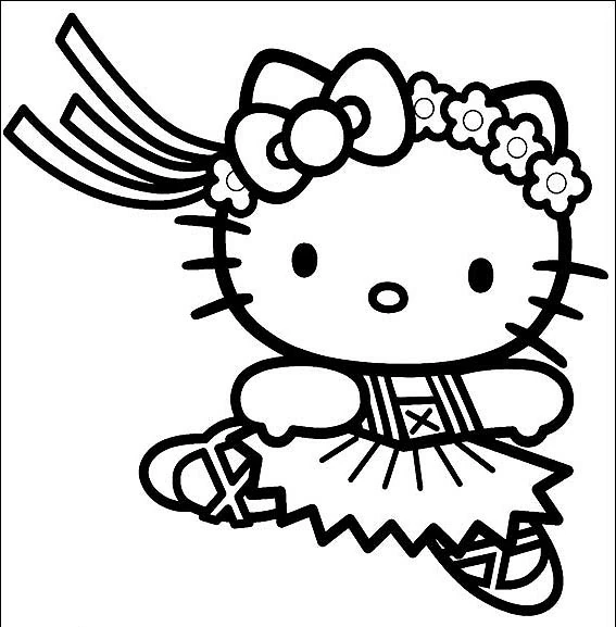 Hello Kitty dancing in a flower crown coloring page Hello Kitty dancing in a flower crown coloring page
