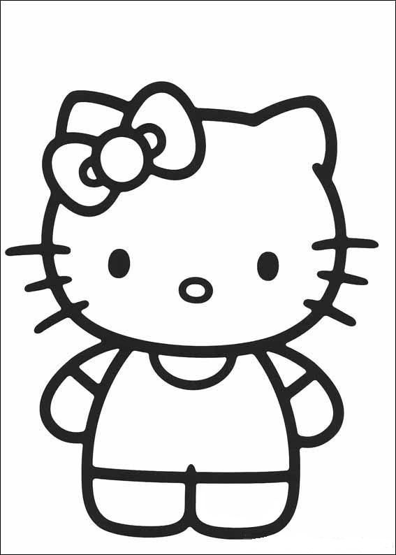 Hello Kitty standing with a bow coloring page