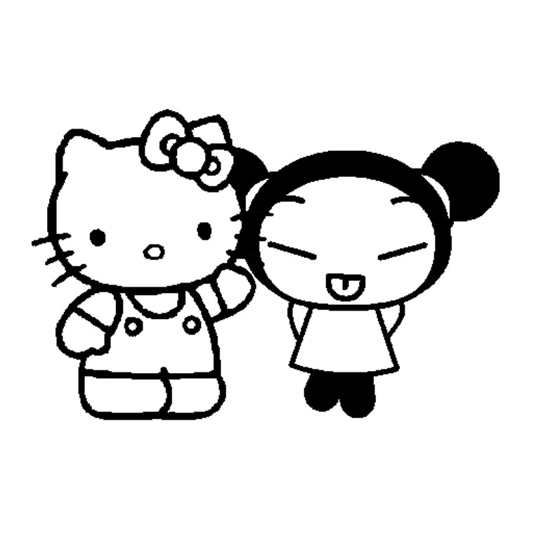 Hello Kitty and Pucca standing together coloring page