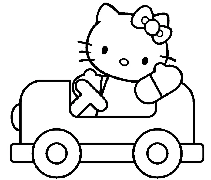 Hello Kitty driving a car coloring page