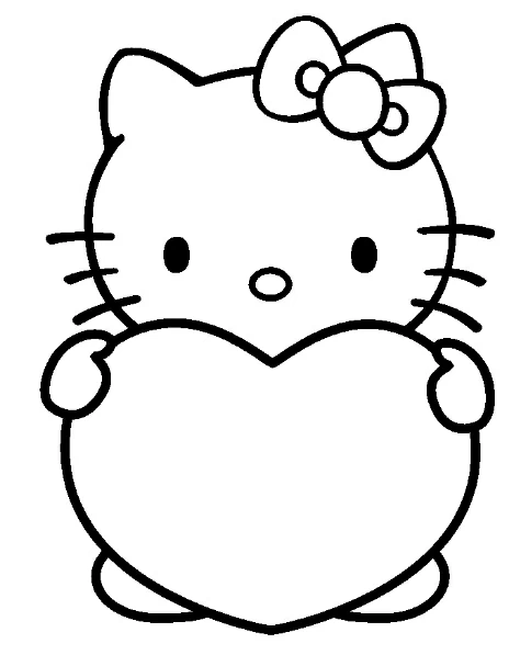 Hello Kitty holding a big heart coloring page