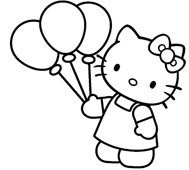 Hello Kitty holding three balloons coloring page