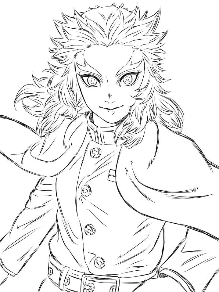 Printable Kyojuro Rengoku line art #220459 from the Anime and Manga collection to color