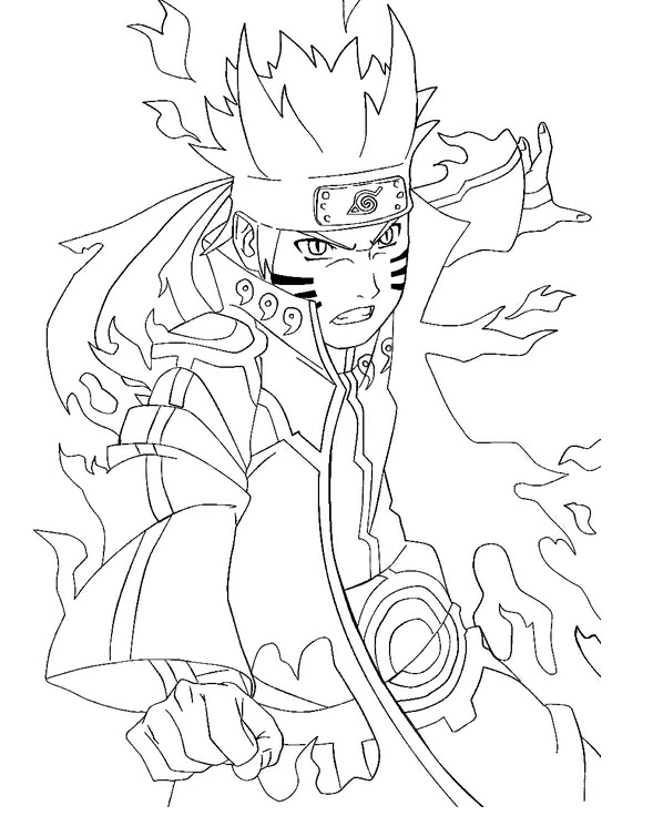 Naruto in Nine-Tails chakra mode coloring page