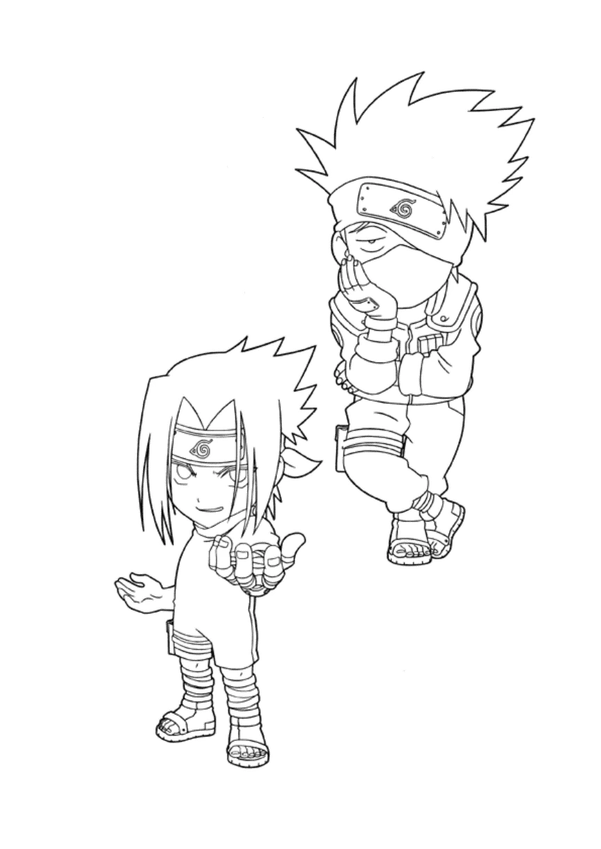 Kakashi and Sasuke in chibi style coloring page