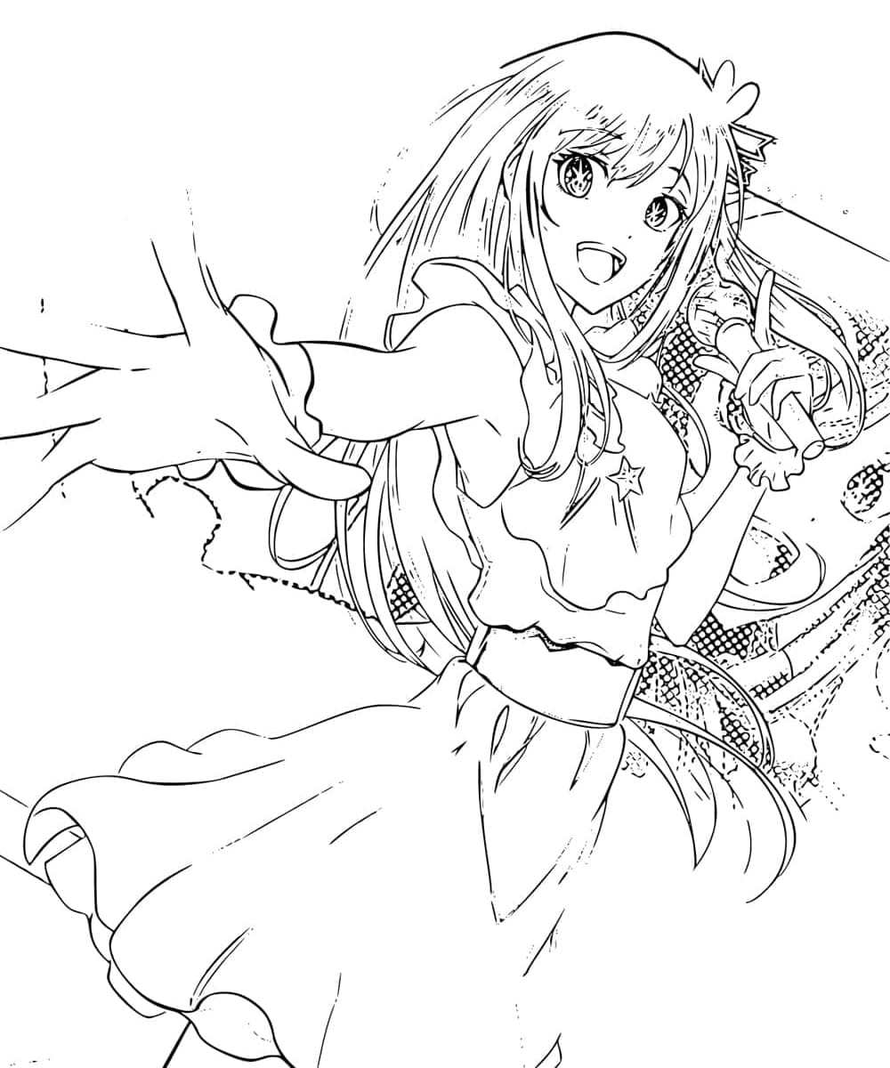 Ai reaching forward in her idol outfit coloring page