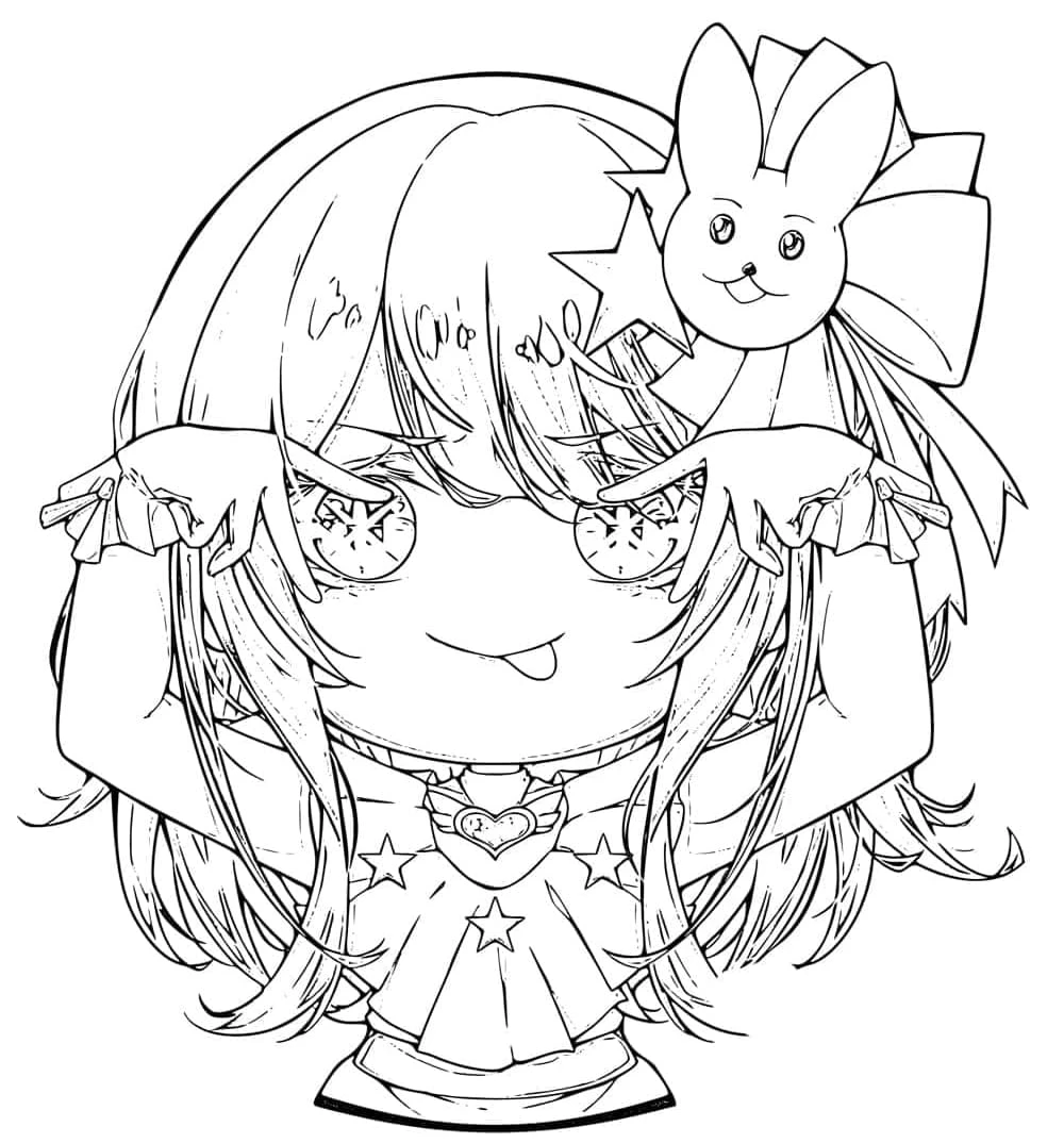 Ai Hoshino chibi with bunny bow coloring page