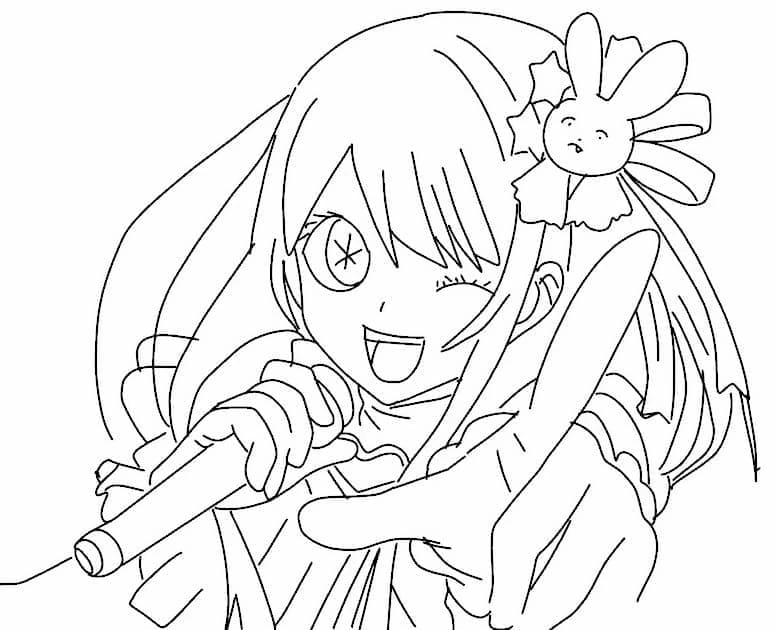 Ai Hoshino singing with a microphone coloring page