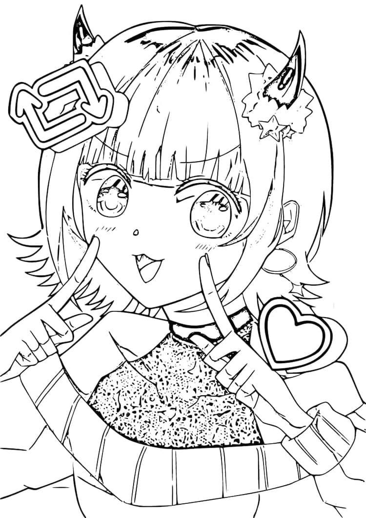Mem Cho making a cute pose coloring page