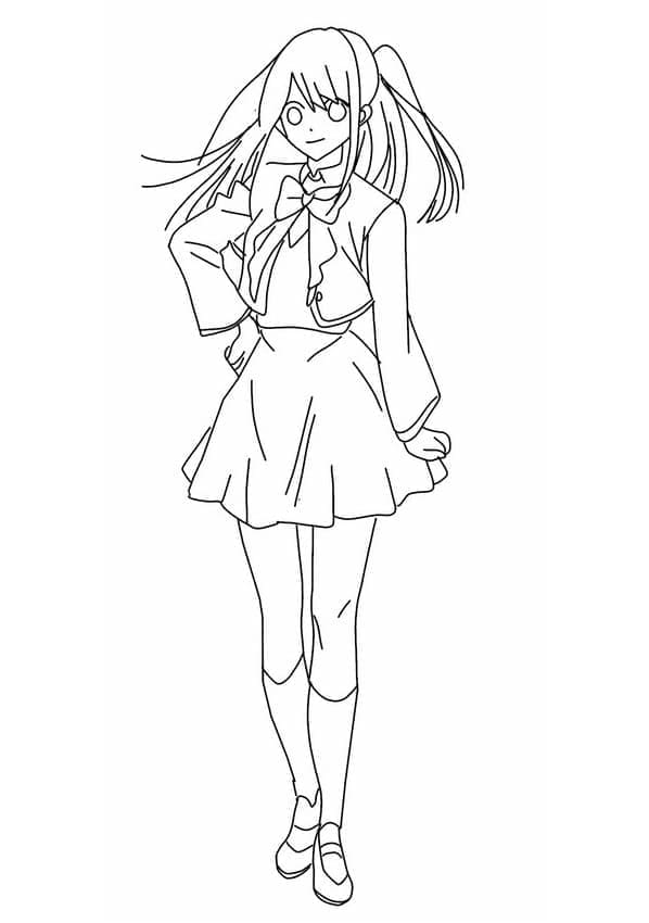 Ruby Hoshino posing in her school uniform coloring page
