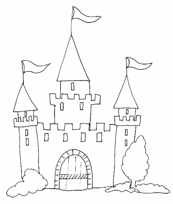 Princess castle with three towers coloring page