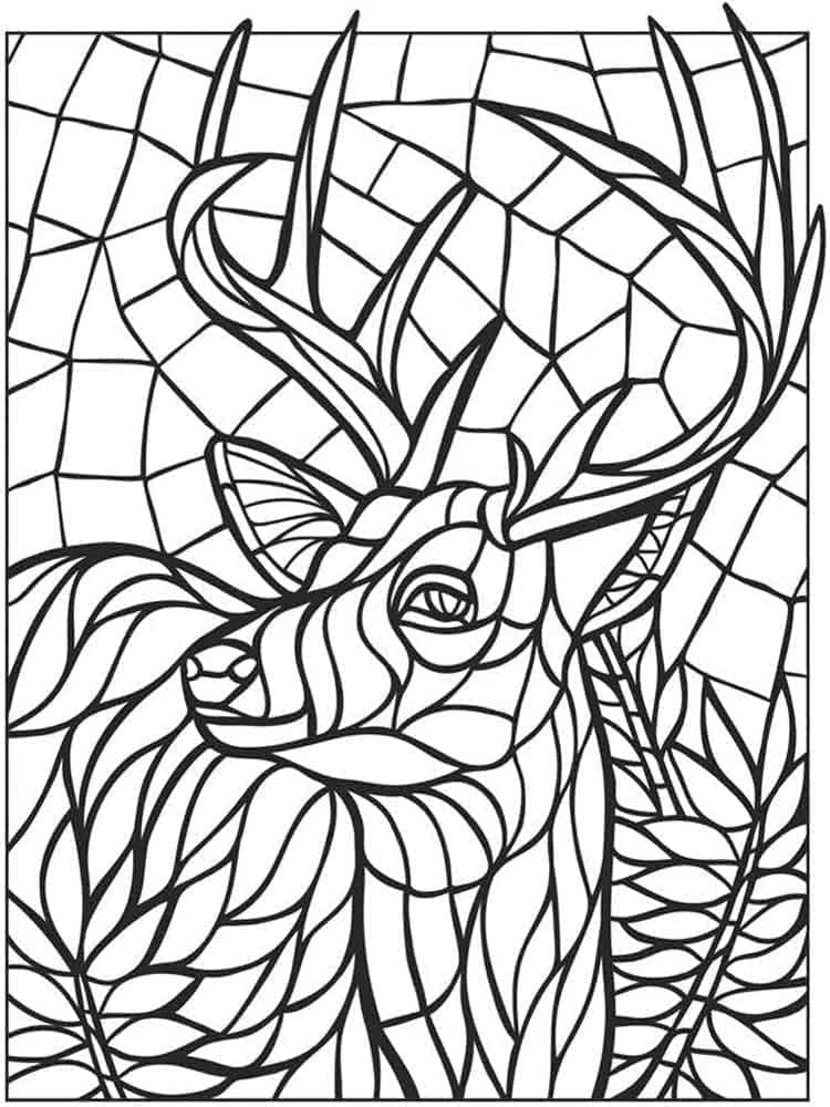Mosaic deer with large antlers coloring page