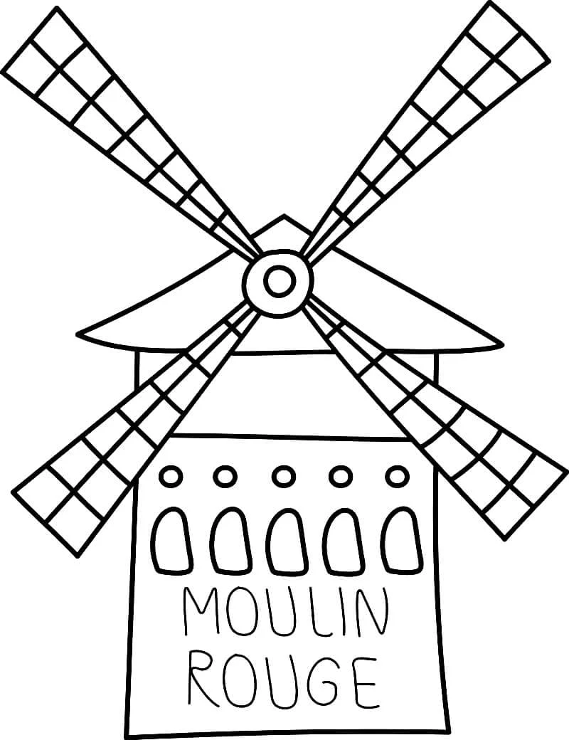 Moulin Rouge windmill building coloring page