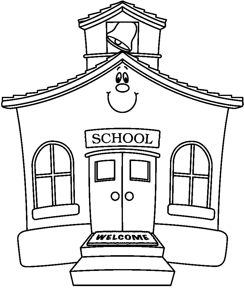 Cheerful schoolhouse with a bell tower coloring page Cheerful schoolhouse with a bell tower coloring page