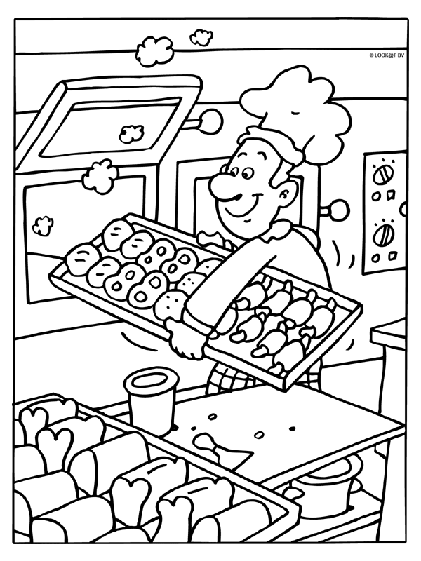 Baker carrying trays of fresh bread coloring page