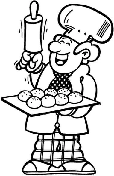 Baker holding a tray of buns coloring page