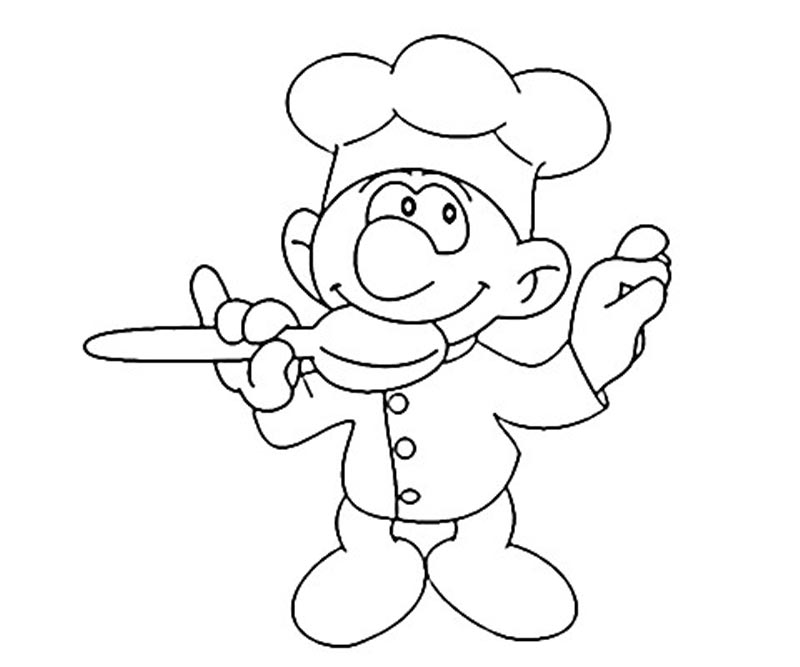 Baker Smurf holding a spoon coloring page Baker Smurf holding a spoon coloring page