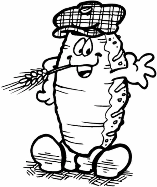 Baker bread character with wheat stalk coloring page