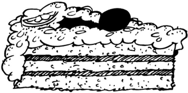 Slice of layered cake with cream and fruit coloring page