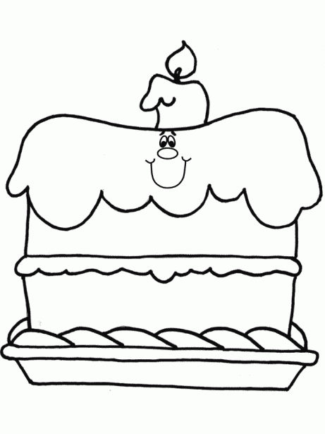 Birthday cake with a smiling face coloring page