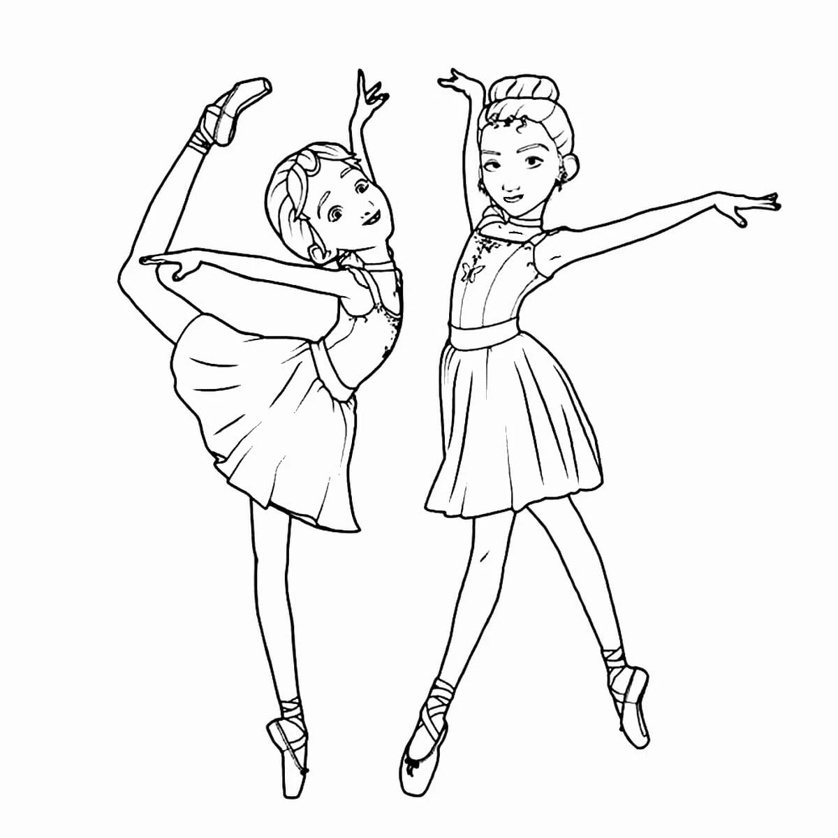 Ballerina Félicie and Camille dancing coloring page