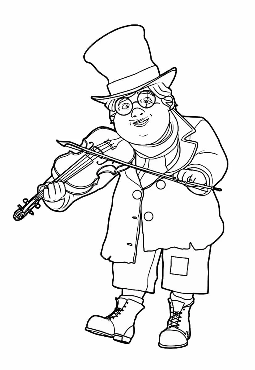 Man playing violin in top hat coloring page