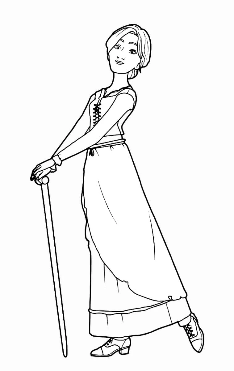 Odette leaning on a cane coloring page