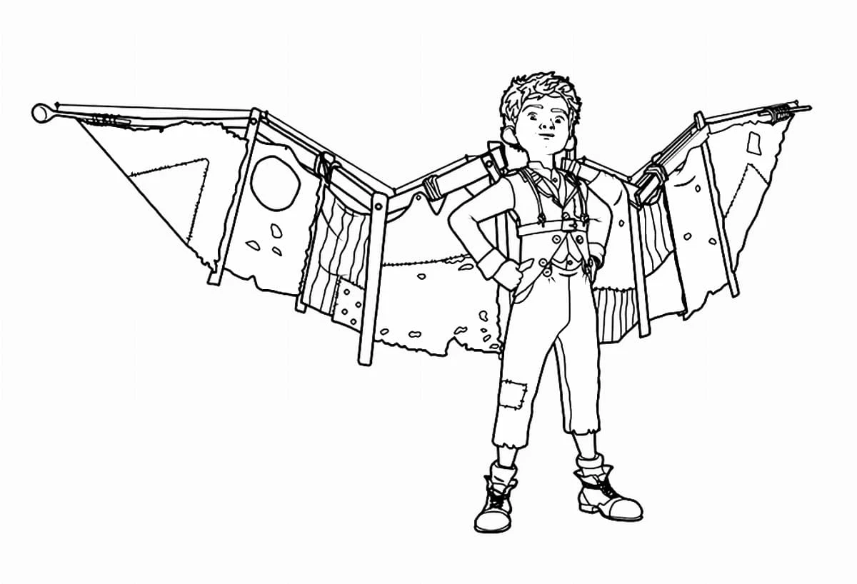 Ballerina boy with wing glider backpack coloring page