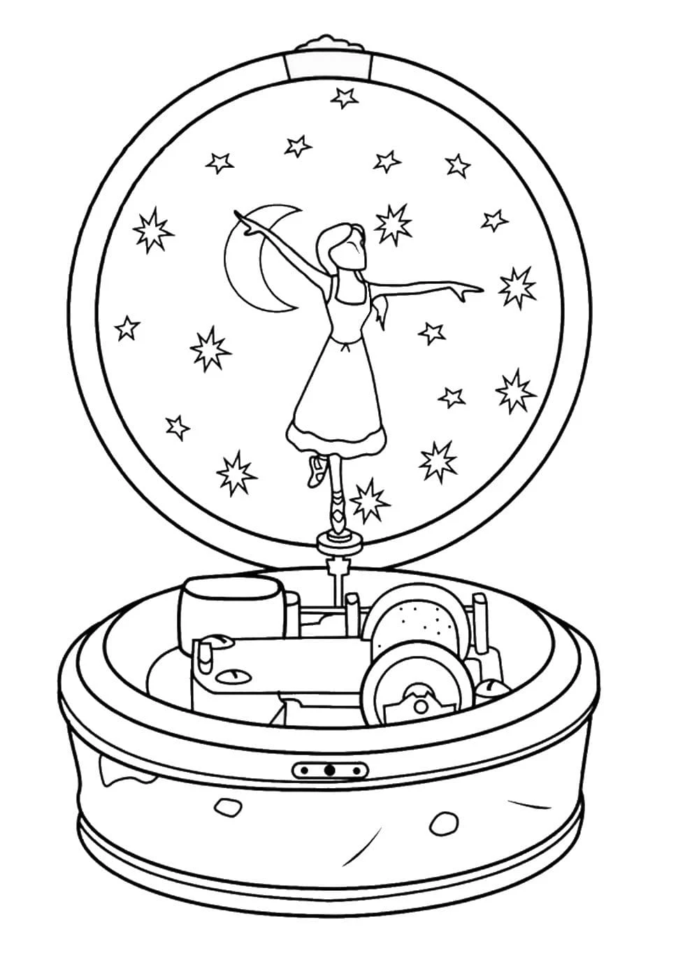 Ballerina inside a music box coloring page