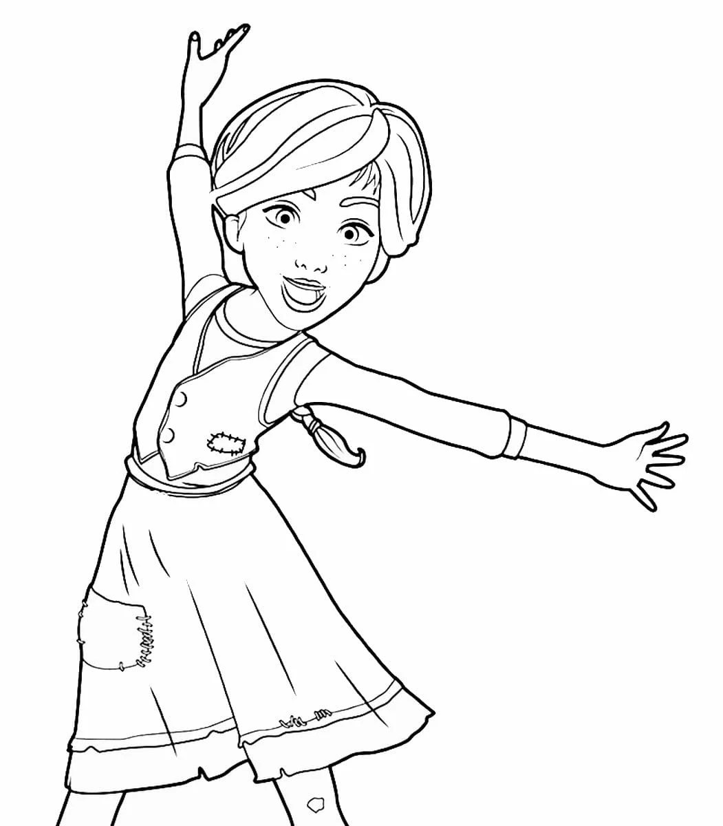 Ballerina girl dancing with arms raised coloring page