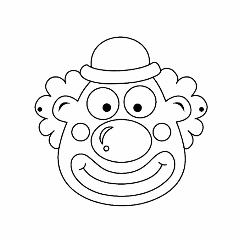 Clown face with round nose and curly hair coloring page Clown face with round nose and curly hair coloring page