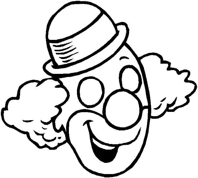 Clown face with round nose and bowler hat coloring page