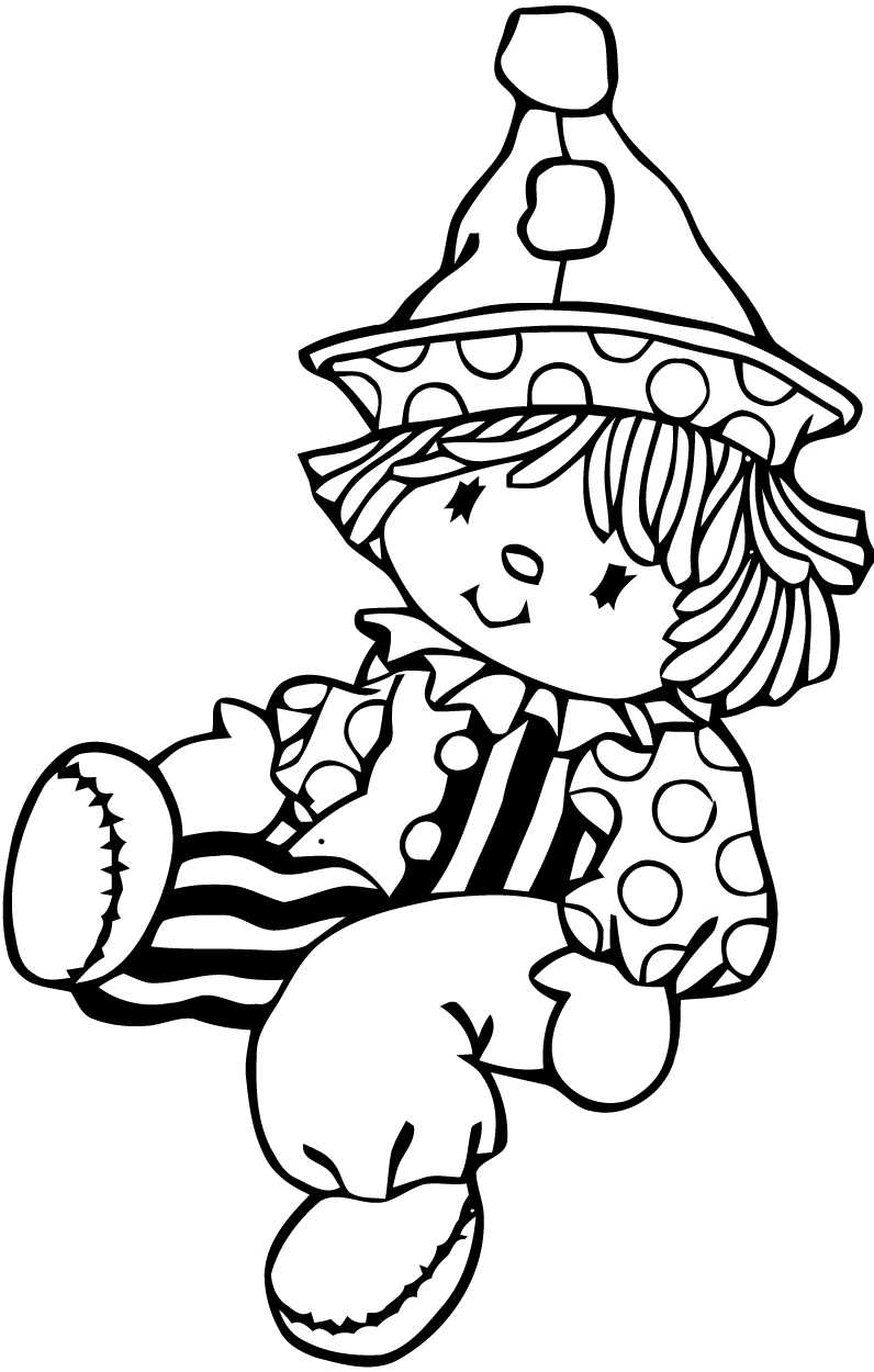Clown doll sitting with pointed hat coloring page