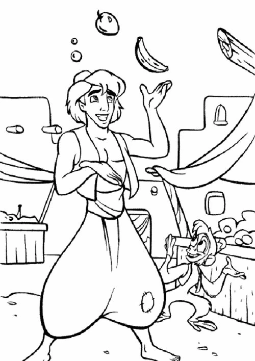 Aladdin juggling fruit at the market coloring page Aladdin juggling fruit at the market coloring page