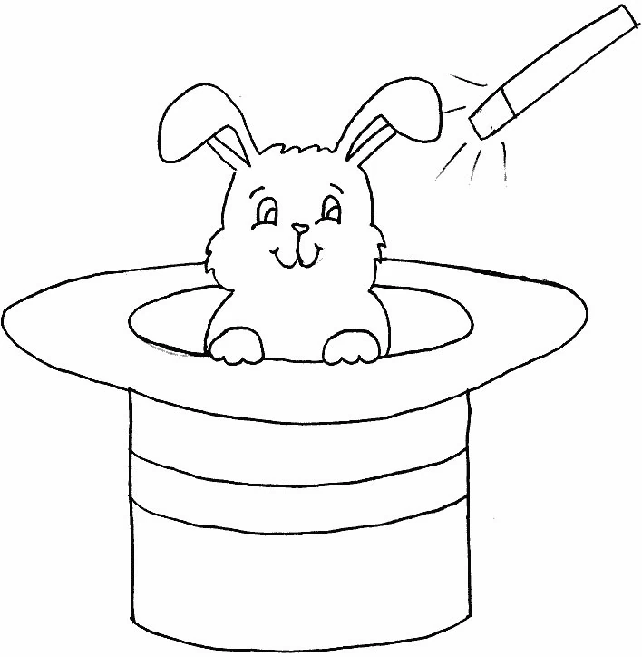 Rabbit popping out of a magician's hat coloring page