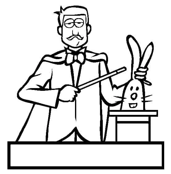 Magician pulling a rabbit from a hat coloring page