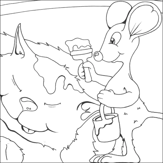 Mouse painter coloring the head of a big dog coloring page Mouse painter coloring the head of a big dog coloring page
