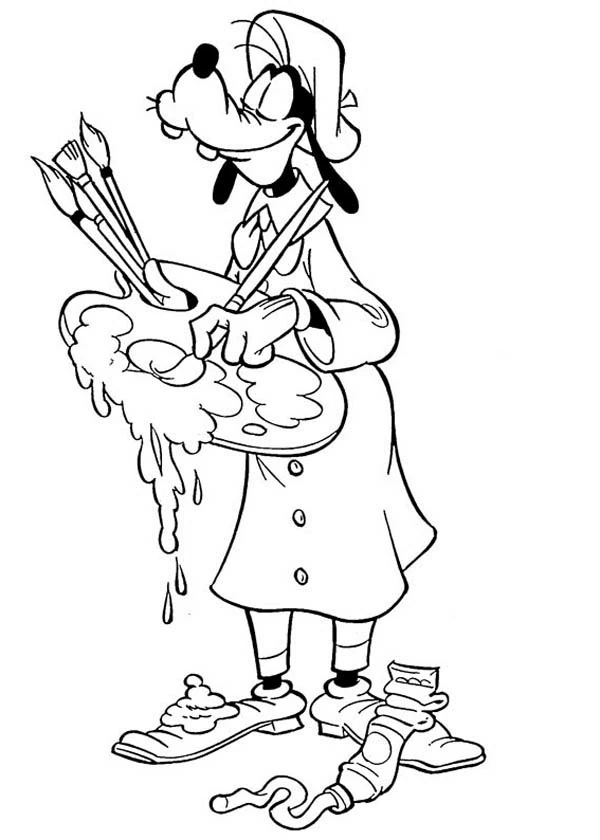 Goofy the painter holding his palette coloring page Goofy the painter holding his palette coloring page