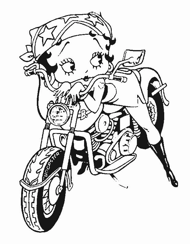 Betty Boop leaning forward on handlebars coloring page