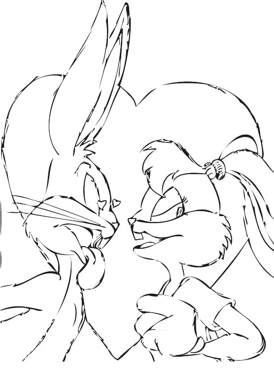 Bugs Bunny and Lola Bunny in love coloring page