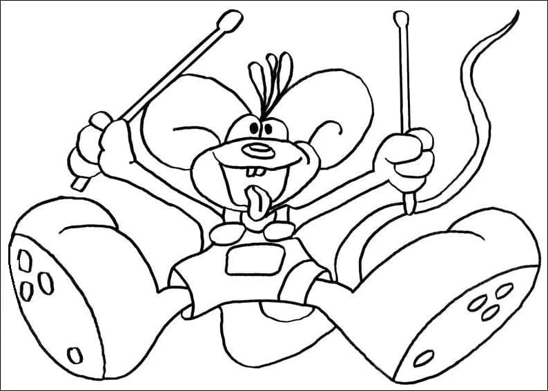 Diddl playing with drumsticks coloring page Diddl playing with drumsticks coloring page
